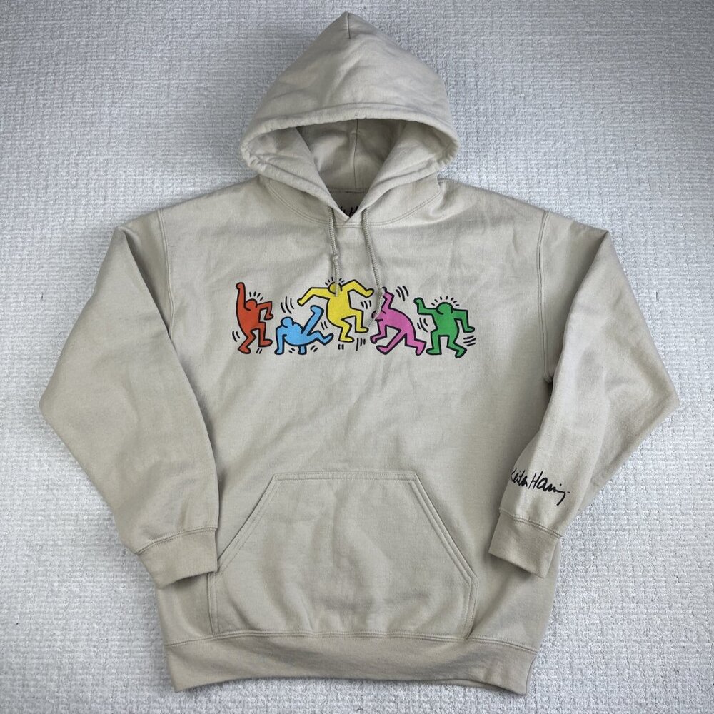 Keith Haring Foundation Sweatshirt Mens M Cream Off-white Graphic Print Hoodie
